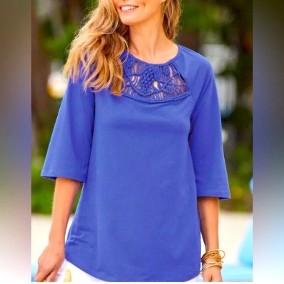 Soft Surroundings Zalie Tunic 3/4 Sleeve Top Size Large Amparo Blue - Picture 1 of 8